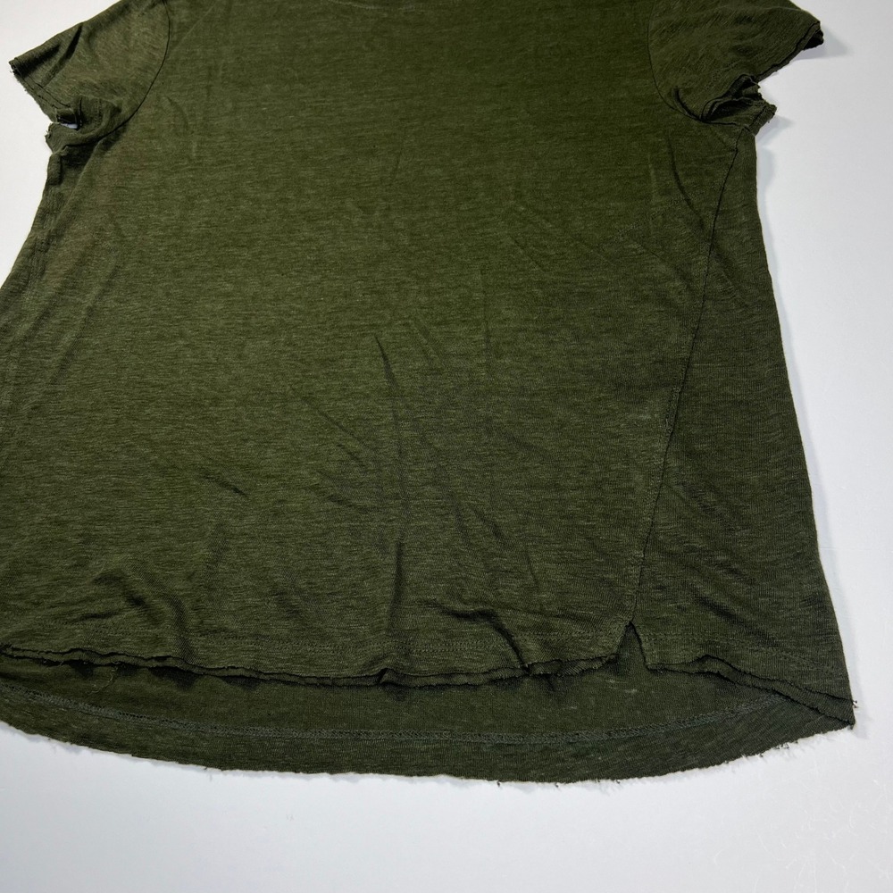 Frame Easy True Organic Linen T-Shirt Women Size Small Olive Green Unhemmed - Picture 10 of 10